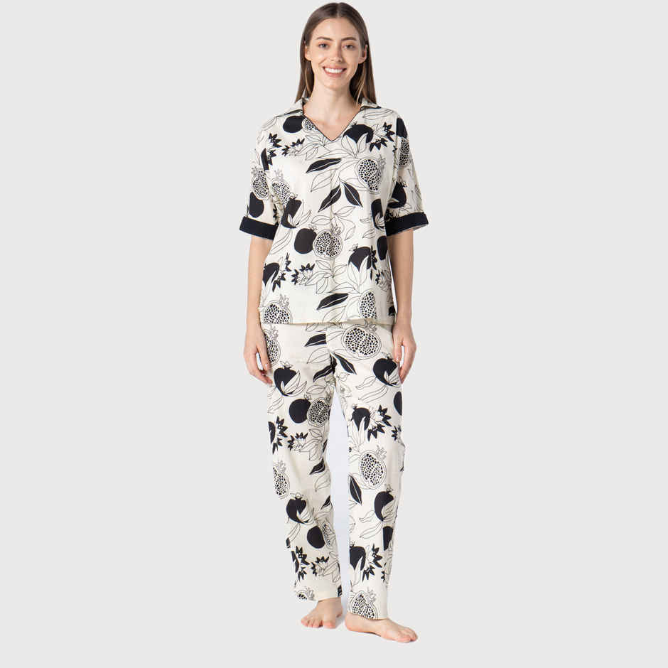 Sanskrutihomes Women Tropical Multicolor Printed Pure Cotton Night Suit SE-NSP-738 | M