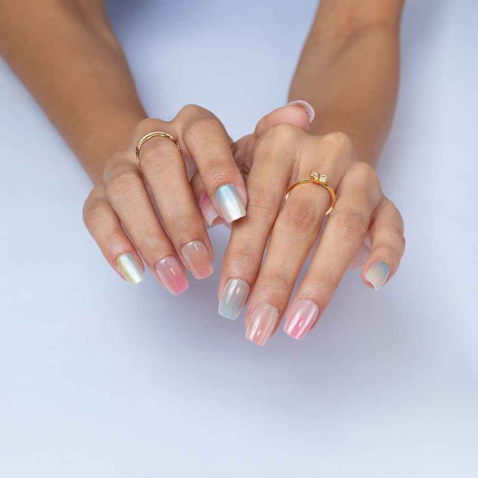 Pep Nails Pastels Glow Medium Coffin Multicolour Cat Eye Reusable Press On Nails 30 Nail Tips