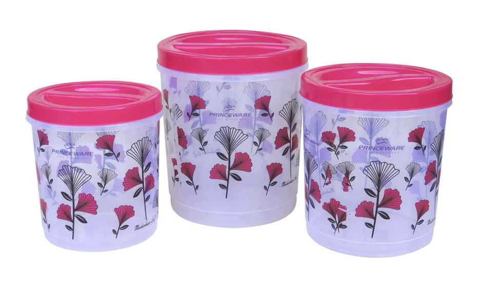 Princeware Twister Aata/dal/rice Container Set of 3 Pcs | 5.1 L+7.1 L+ 9.7 L | Printed- Pink
