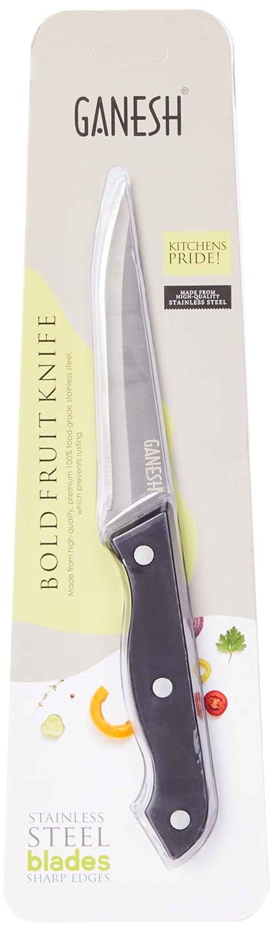 Ganesh Stainless Steel Fruit Knife Vegetable Cutting Chopping Serrated Edge - Color May Vary