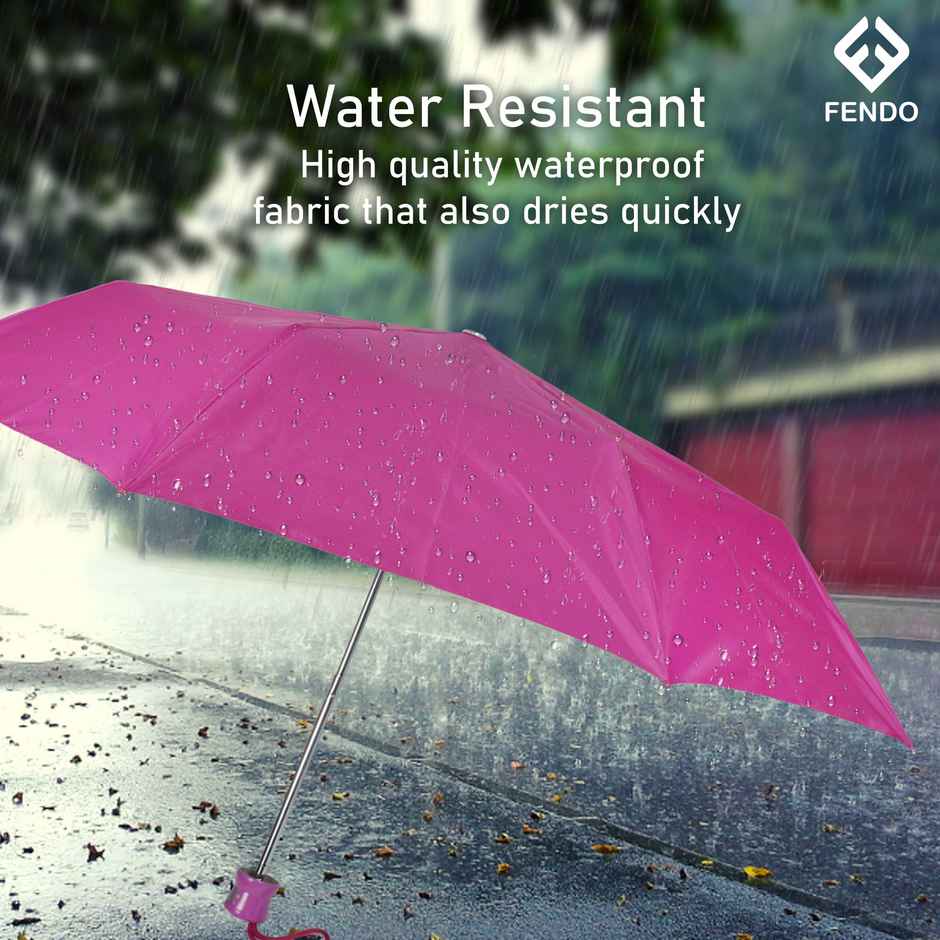 Fendo Aura 3 Fold Hand Open 21.5 Inch Sun & Rainproof Regular Umbrella For Men & Women | Rani Pink