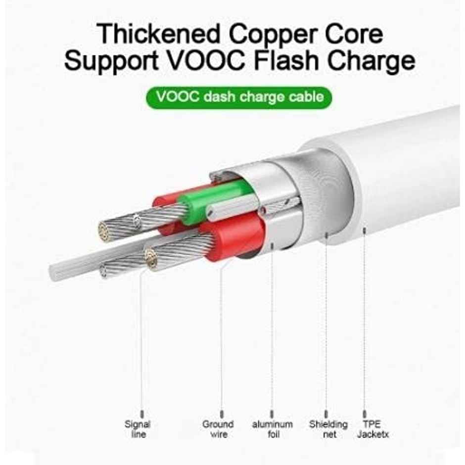 Sounce Charging Flash/Super VOOC Micro USB 7 Pin Data Sync Fast Charging Cable for Oppo Reno, F9 Pro, F11 Pro - Compatible With All Oppo Smartphones, Up to 4Amp, White