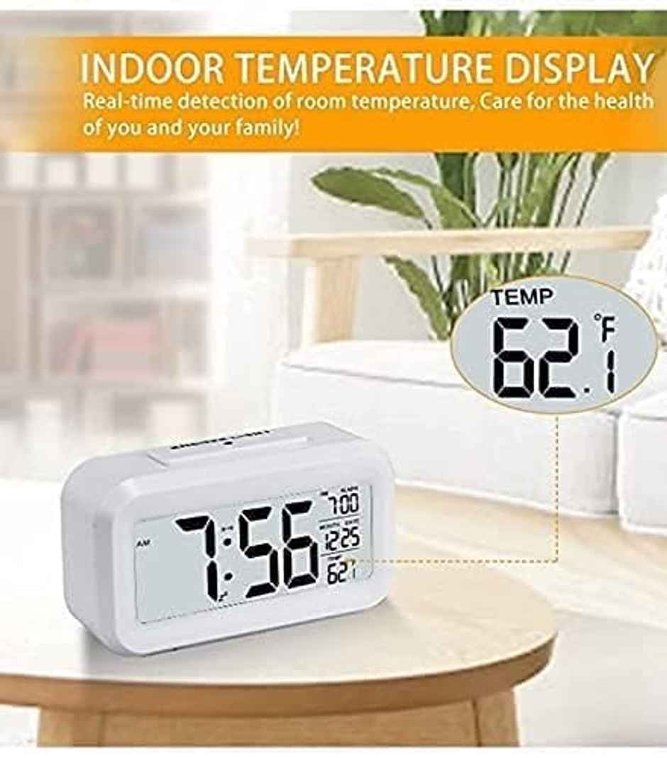 Perpetual Digital Alarm Clock with Sensor, Date & Temperature Display for Home & Office