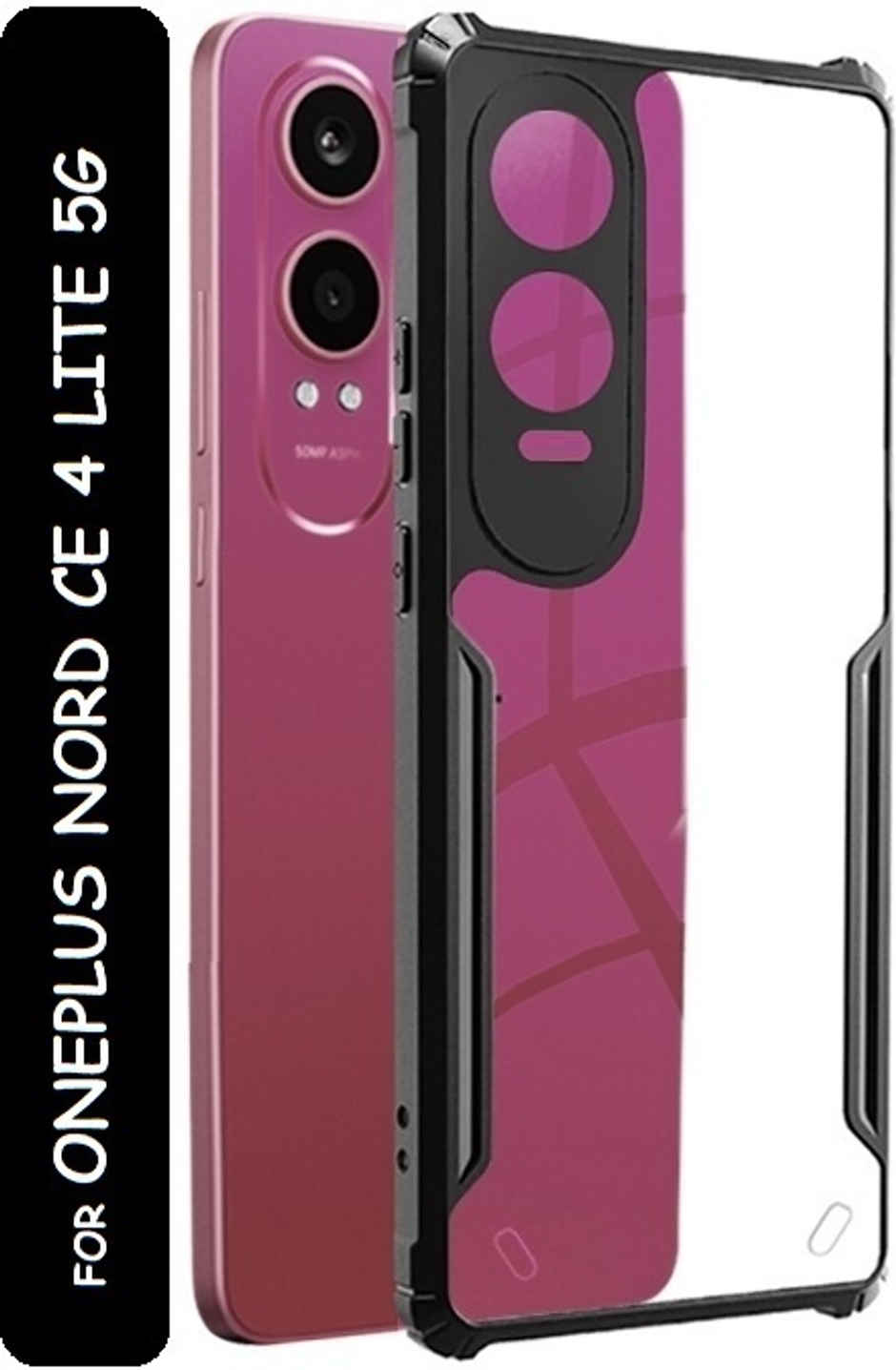 Kwine Case Oneplus Nord Ce 4 Lite Back Cover - Black Bordered Transparent Case