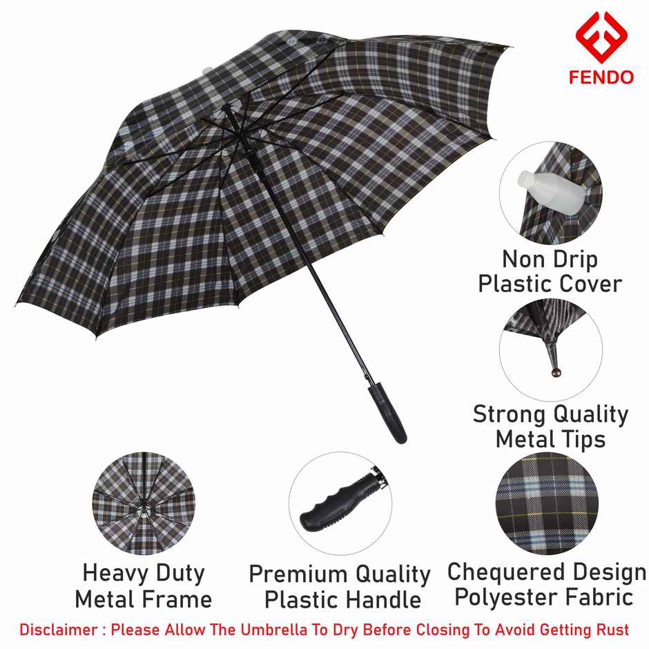 Fendo 23 inch Checks Straight Auto Open Umbrella Assorted