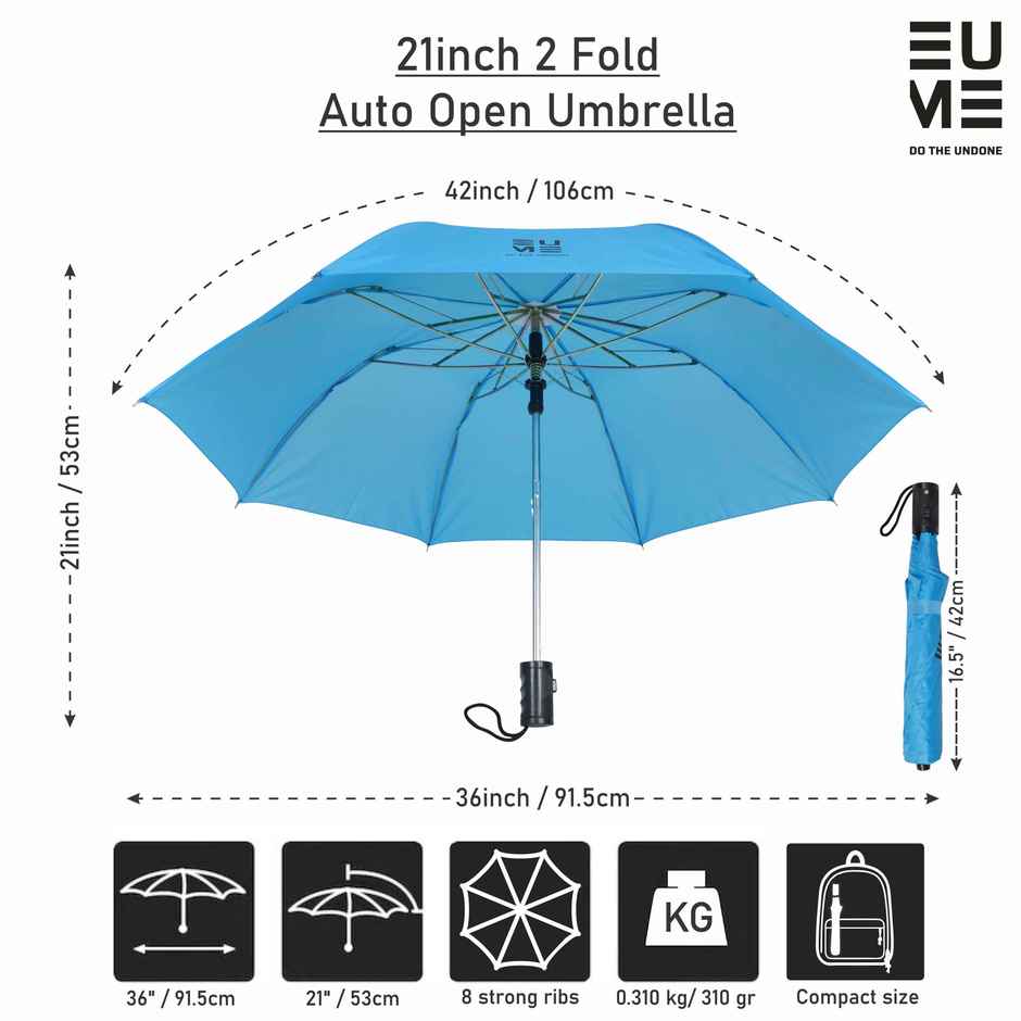 EUME Leatrix Auto-Open Lemon Umbrella | Blue | 21 Inch | 2 Fold