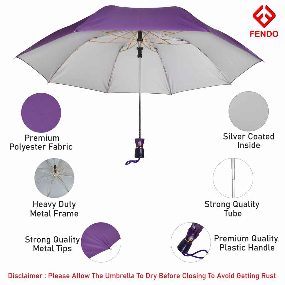 Fendo Laura 2 Fold Auto Open 24.5 Inch Sun & Rainproof Umbrella For Men & Women | Mid Violet