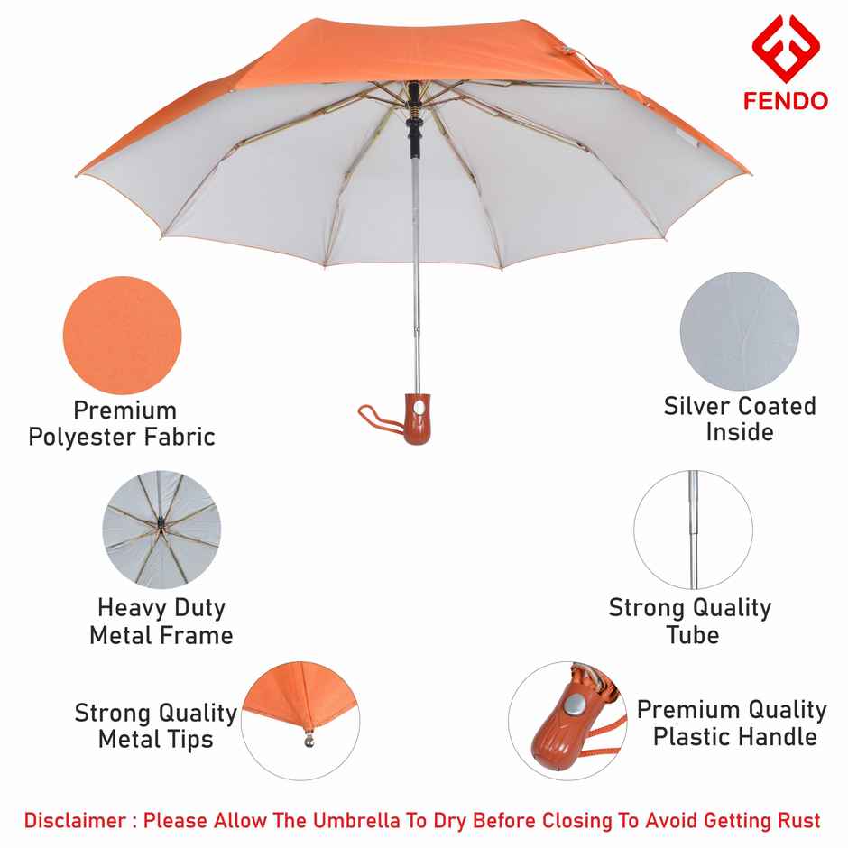 Fendo Tesla 3-Fold Auto Open 23.5-Inch Sun & Rainproof Umbrella - Orange