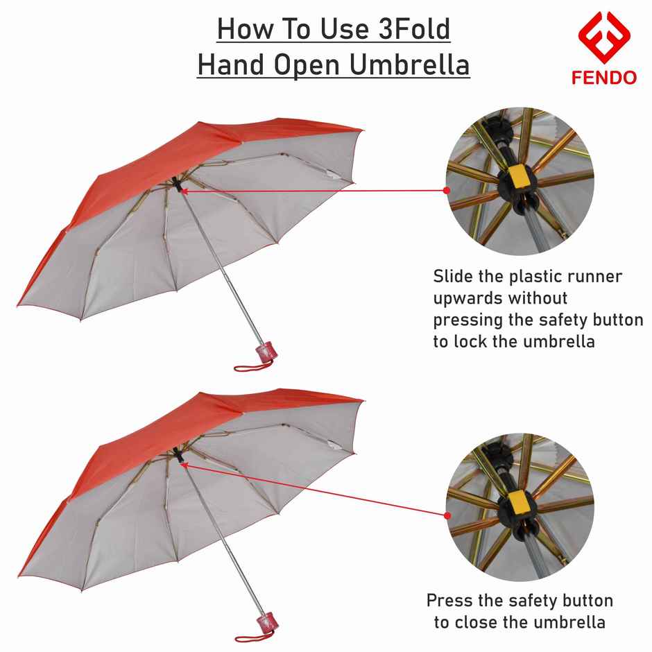 Fendo Hand Open | Red Umbrella | 21.5 inch | 3 Fold