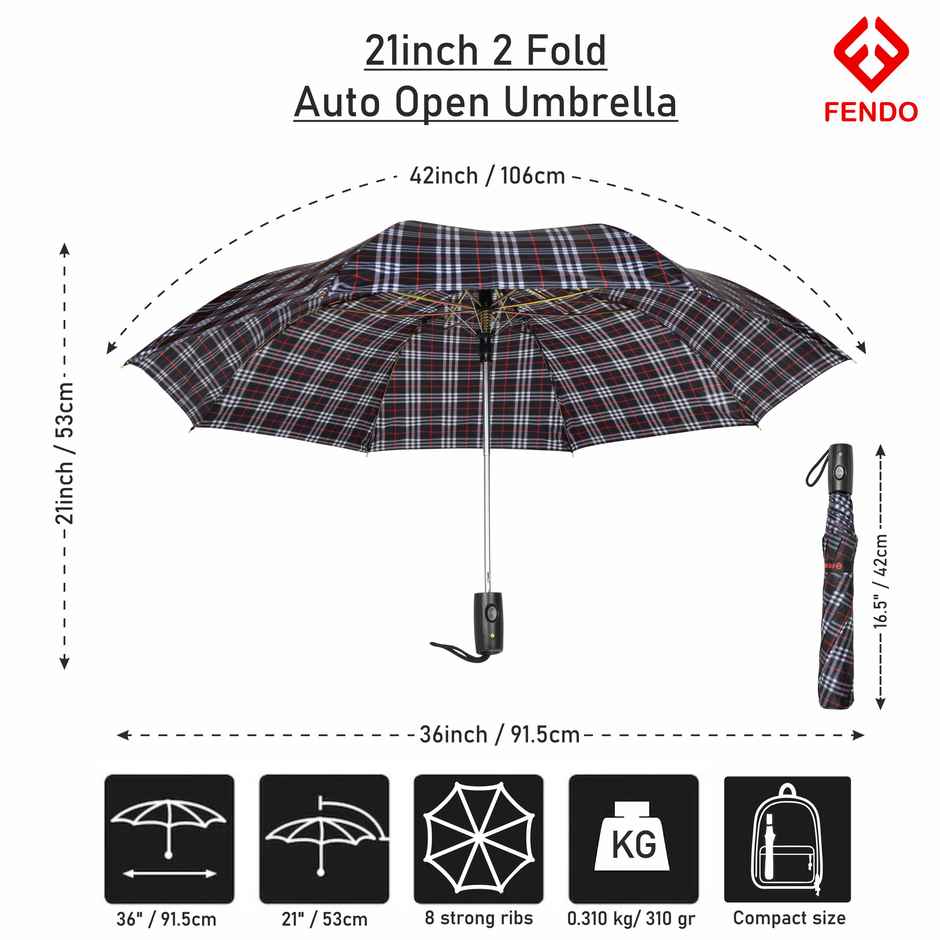 Fendo 21 inch 2 Fold Auto Open Umbrella | Checks
