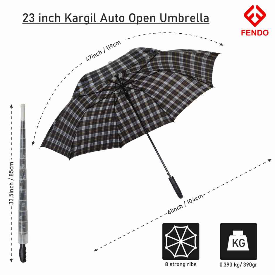 Fendo 23 inch Checks Straight Auto Open Umbrella Assorted