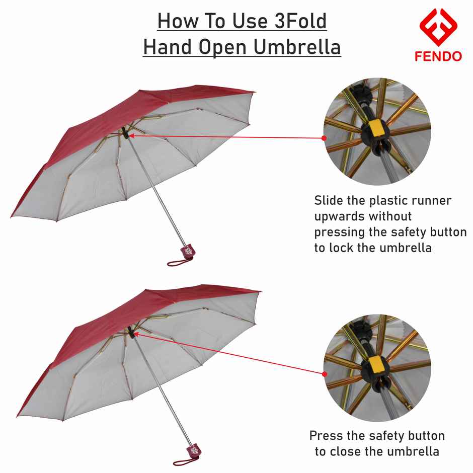 Fendo 3 Fold Hand Open 21.5 inch | Maroon Umbrella