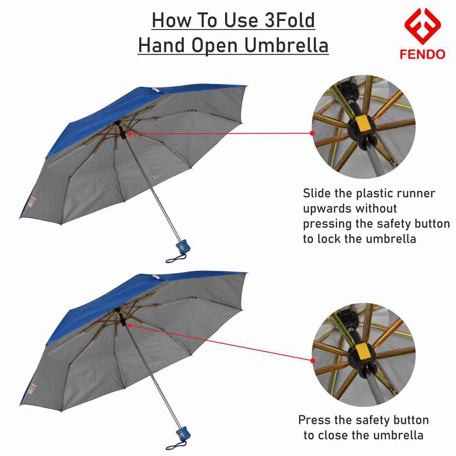 Fendo 3 Fold Hand Open 21.5 inch Royal Blue Umbrella