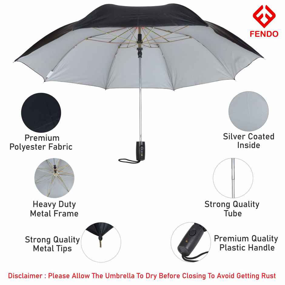 Fendo 2 Fold 24.5 inch Black Auto Open Umbrella