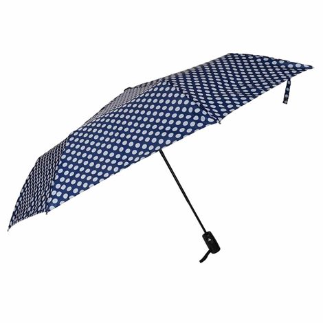 Fendo Bobby 3 Fold Auto Open 23.5 Inch Sun & Rainproof Regular Umbrella For Men & Women | Navy Dots
