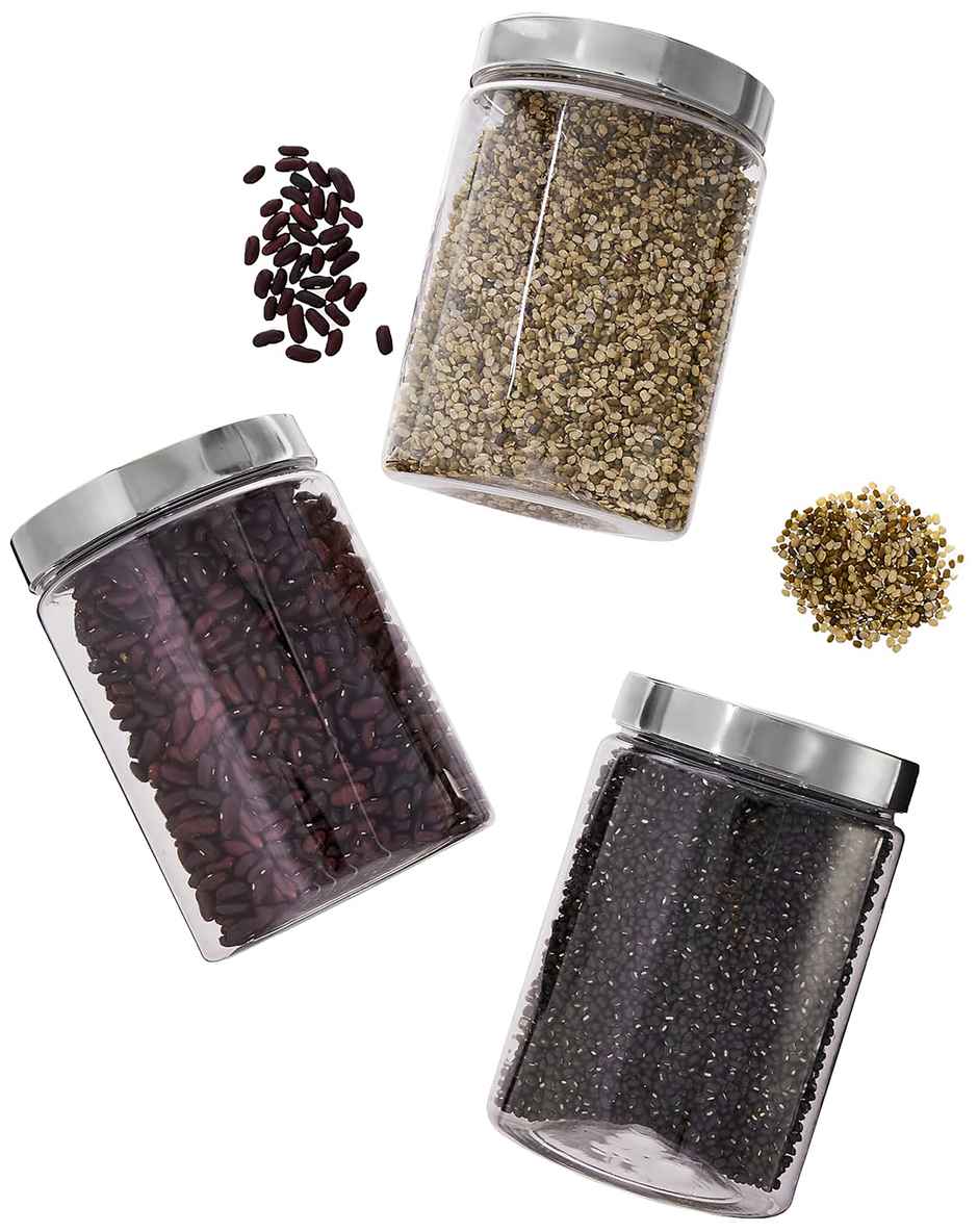 YouBee Plastic Storage Steel Cap Jar Set | Multipurpose Jar Set | 2000 ml | Set of 4