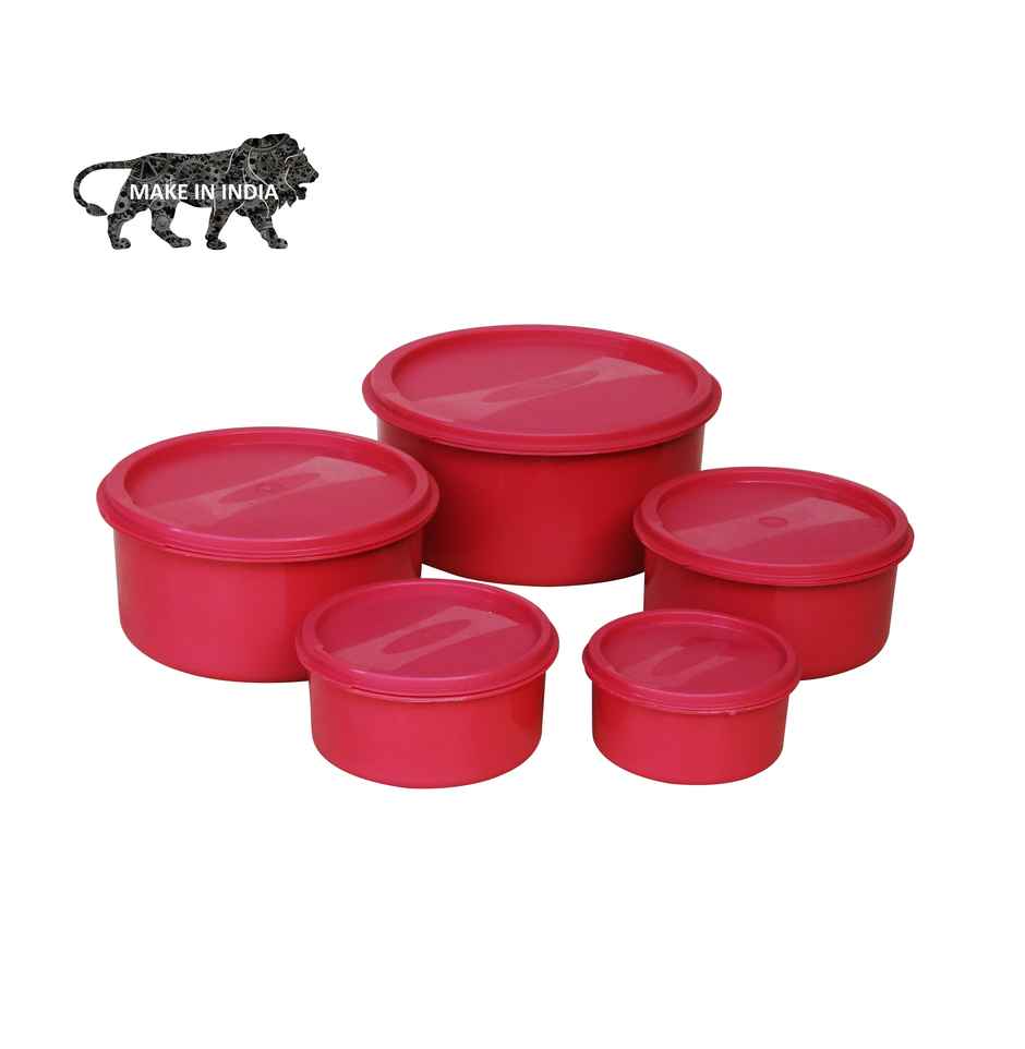 Princeware Store Fresh Round Container Set of 5 Pcs| 100 ml+225 ml+375 ml+650 ml+1.125 L Pink