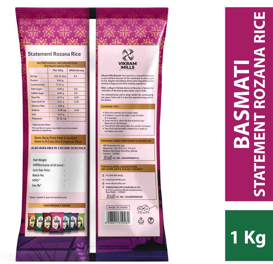 VIKRAM MILLS Statement Rozana Basmati Rice - Buy at ₹111 Online ...