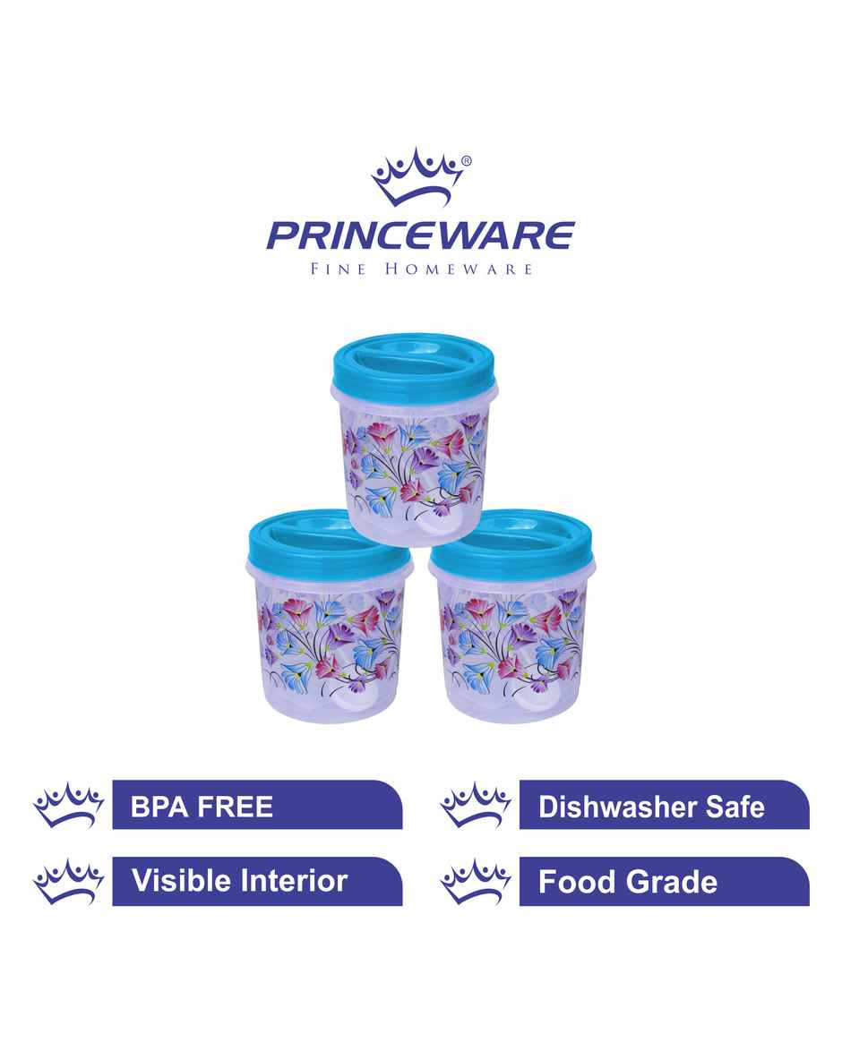Princeware Twister Container Set of 3 Pieces With Spoon | 490ml Each - Blue