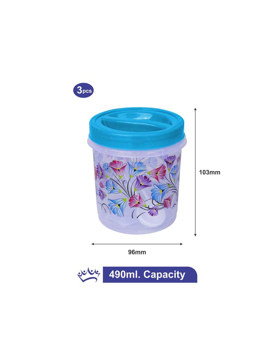 Princeware Twister Container Set of 3 Pieces With Spoon | 490ml Each - Blue