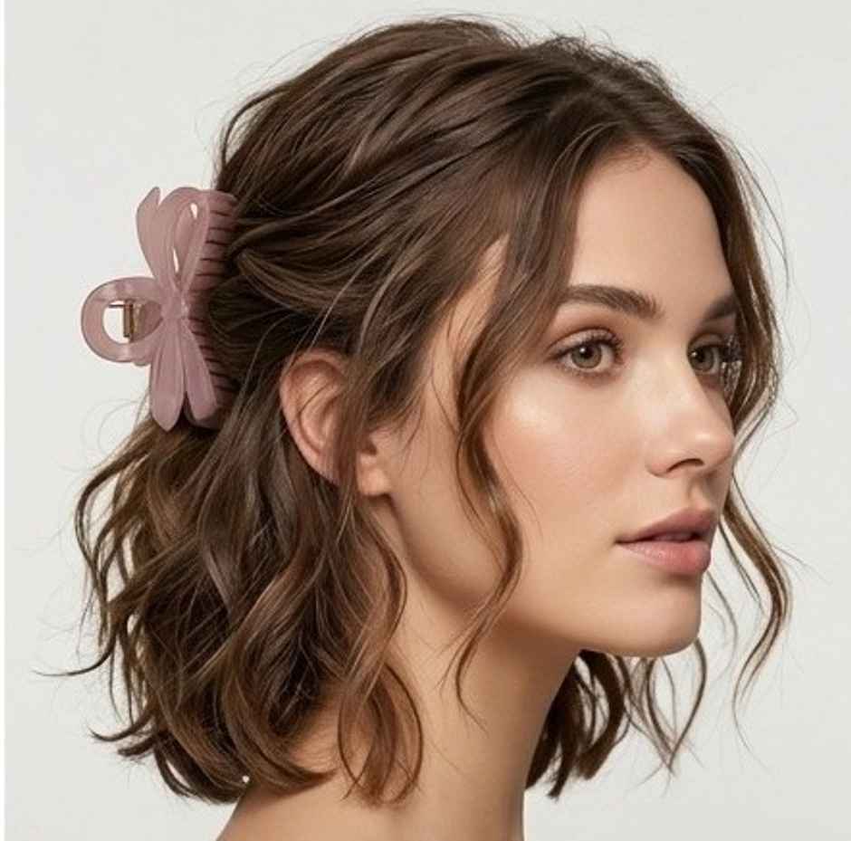 The Opal Factory Hair Accessories | Bow Claw Clip | Pack of 3 | Peach, Mauve, Grey