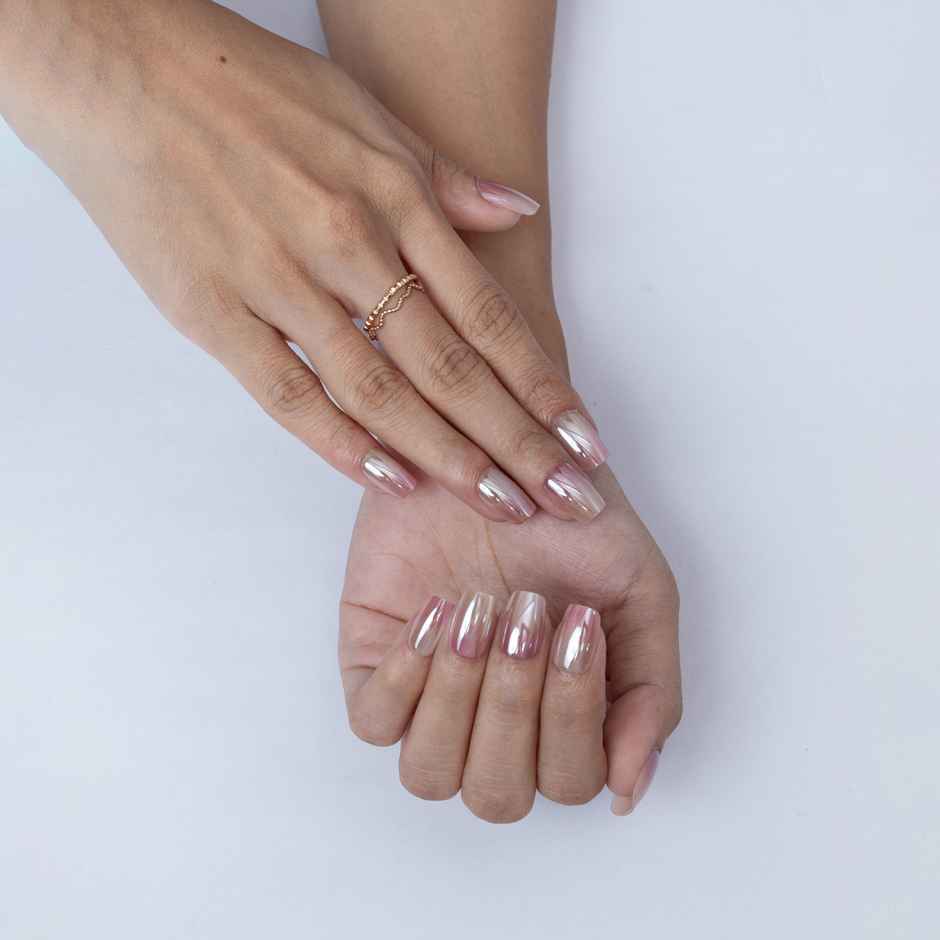 Pep Nails Mirror Kiss Medium Coffin Chrome Ombre Nude Reusable Press On Nails | 30 Nail Tips