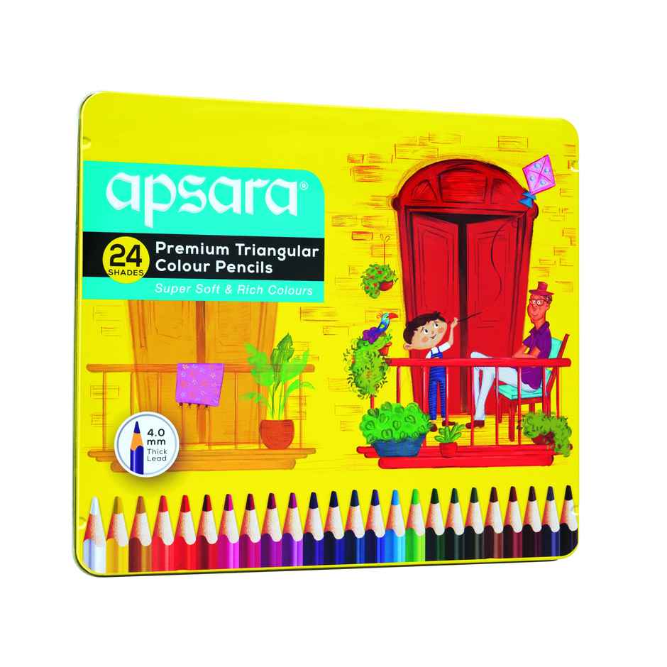 Apsara 24 Full Size Premium Triangular Colour Pencil | Brilliant colours | Hex Shape | Easy Grip