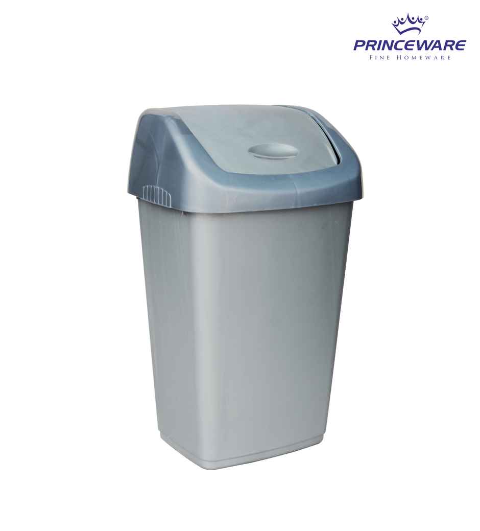 Princeware Garbage Container Dustbin With Swing Lid- 9 Liters- Grey