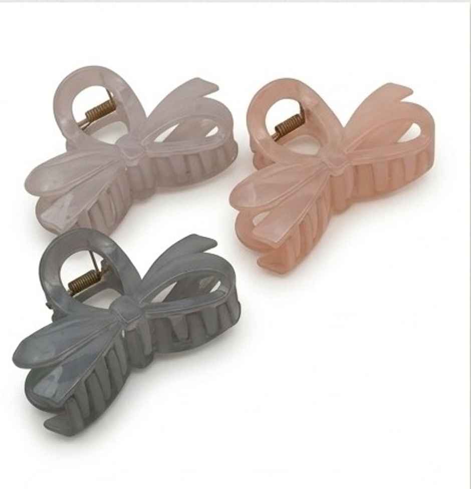 The Opal Factory Hair Accessories | Bow Claw Clip | Pack of 3 | Peach, Mauve, Grey