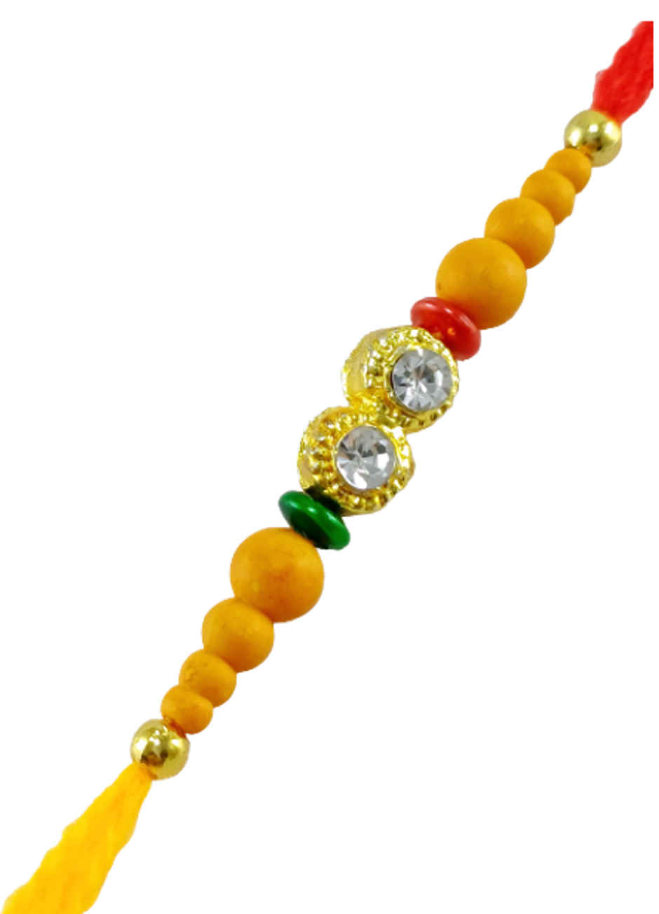 Gullak Diamante and Beaded Wood Rakhi - Elegant and Natural
