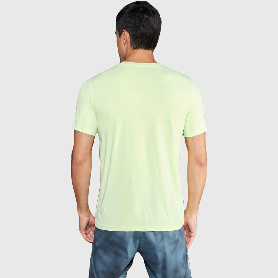 Technosport Men's Poly Printed Slim Fit Round Neck Sports T-shirt | Shadow Lime - XL
