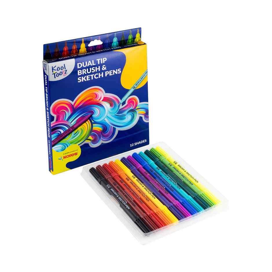Kores Dual Tip Brush and Sketch Pens | 12 Shades