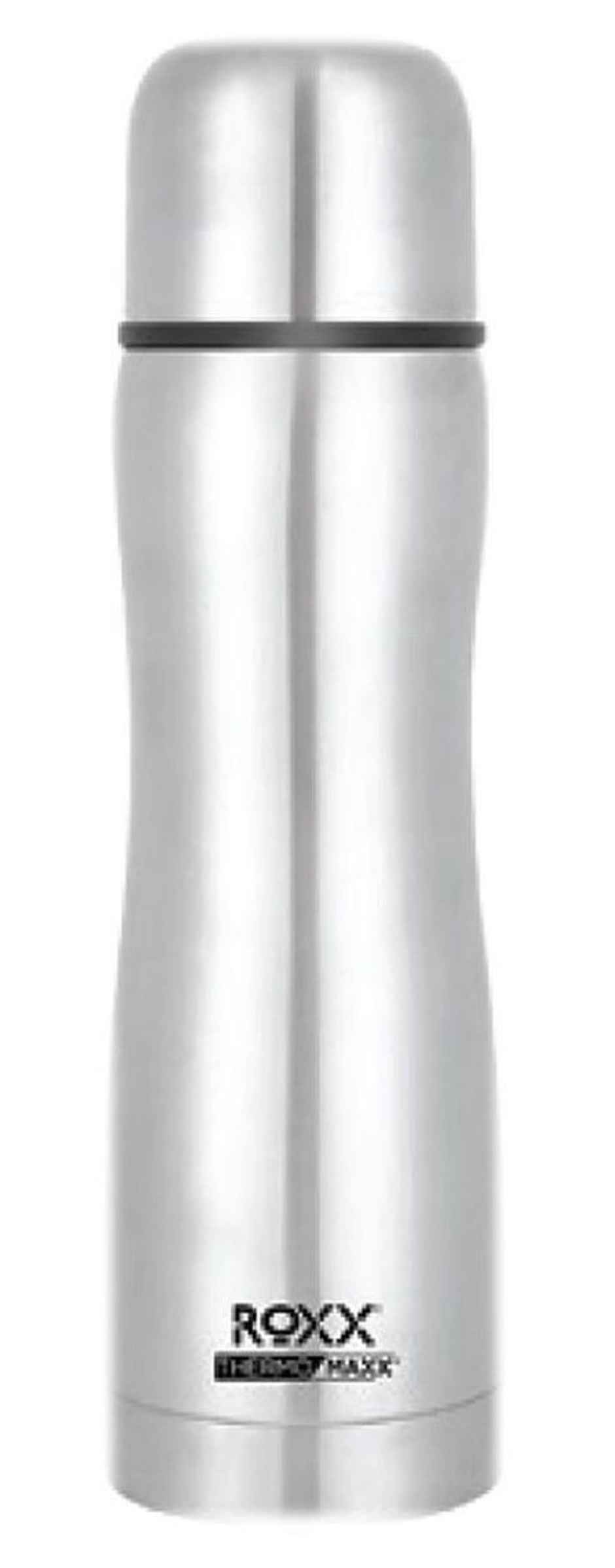 Roxx Curvy Bullet Flask | 500 ml | Double-Wall Insulated | Hot/Cold | BPA-Free | Silver