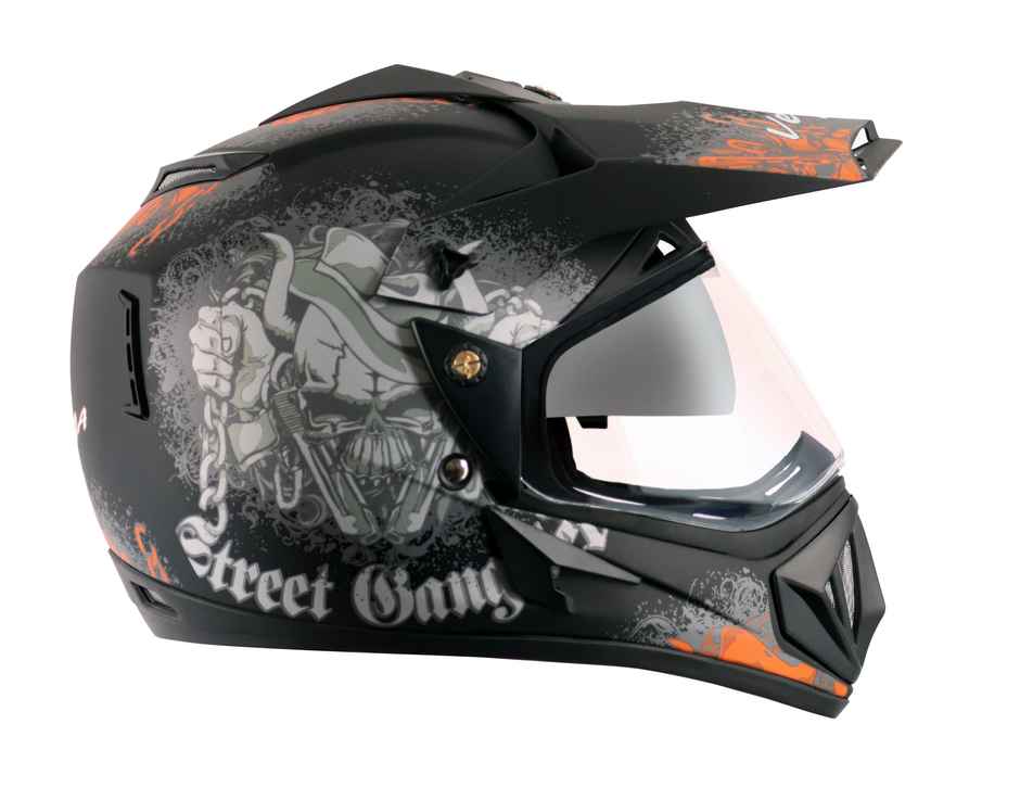 Vega Off Road D/V Gangster Lightweight Full Face Helmet- Dull Black Orange - M