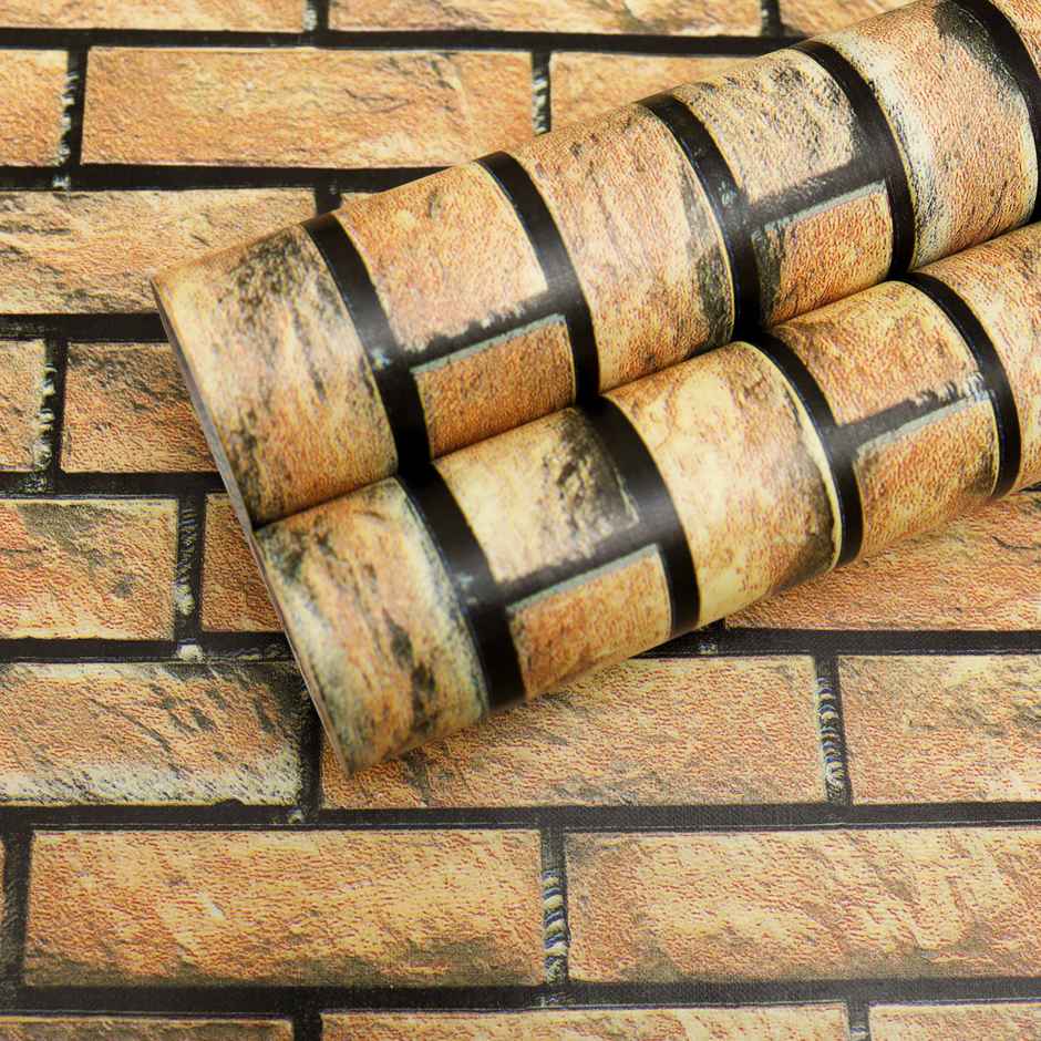 BAY6 Decorative Brown Brick Wallpaper - 500 x 45 cm | Pack Of 1