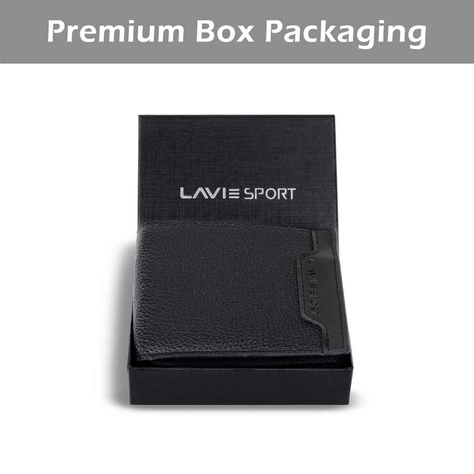 Lavie Sport Xavier Men's Wallet | 5 Card Slots | Biofold Wallet | Synthetic Leather | Purse - Black