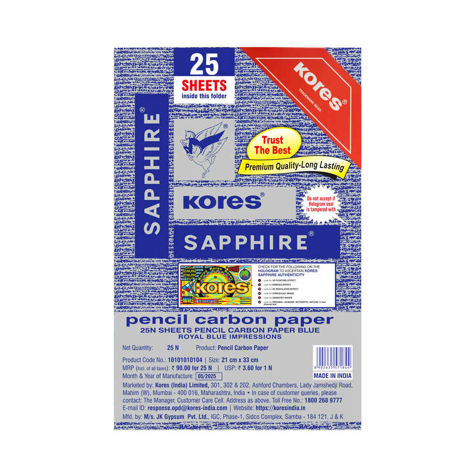 Kores Sapphire Carbon Paper | Foolscap | Blue - 210 x 330 mm