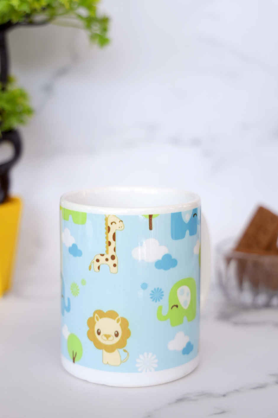 BAY6 Stoneware Kids Milk Mug Smiley - 420 ml- Blue & White