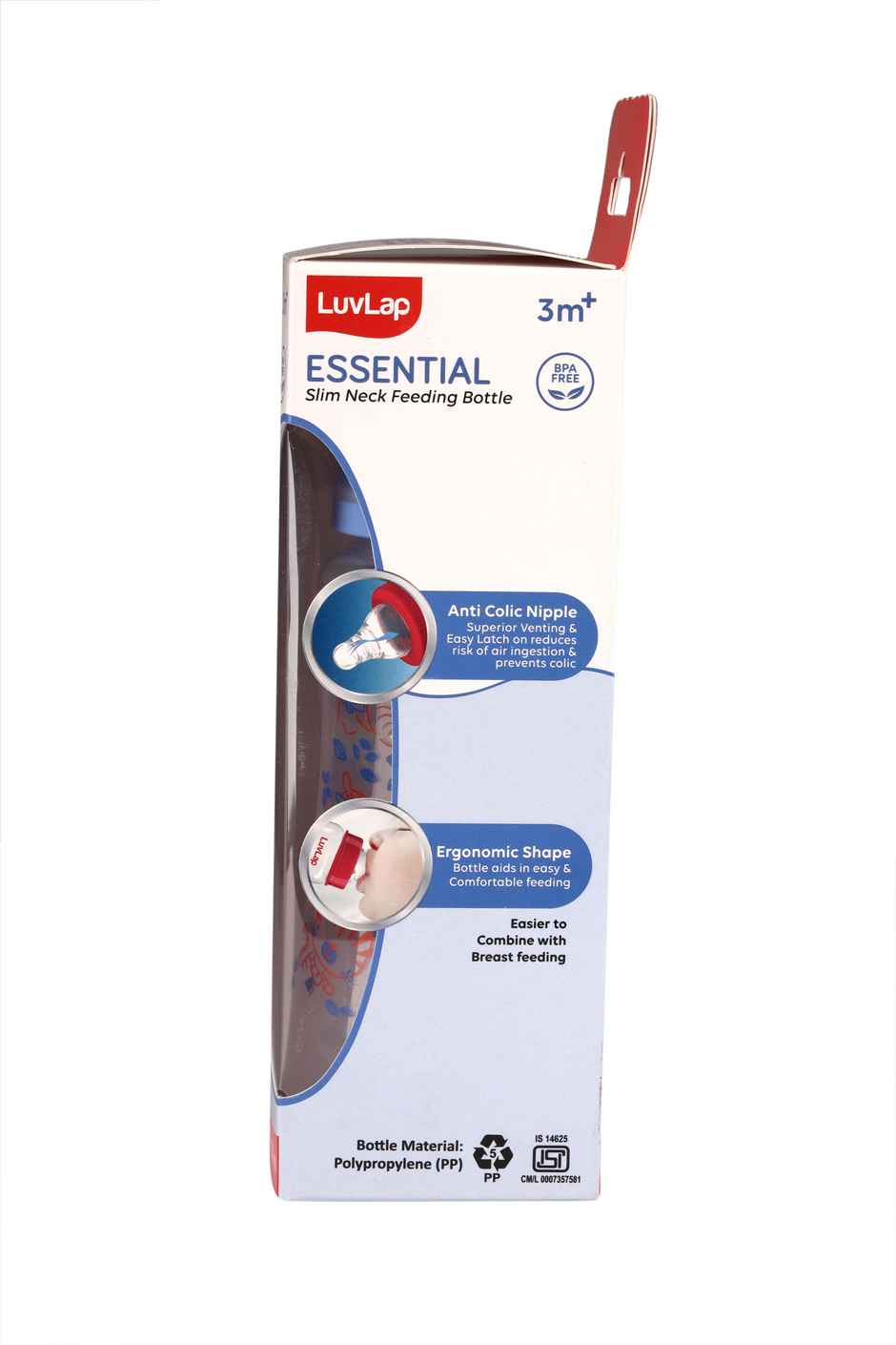 LuvLap Baby Essential Slim Neck Feeding Bottle, with Anti Colic Nipple, upto 3 Years, BPA Free