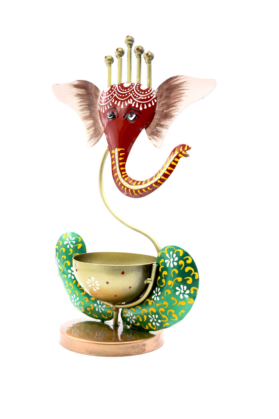 Bay6 Artisan Hand Painted Ganesh T-Light Holder | Multicolour | Artistic | Iron | Tealight Candle-Pooja