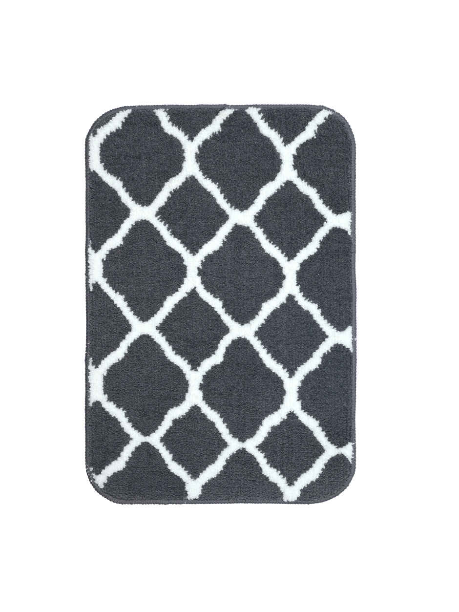 Saral Home Microfiber Geometric Anti-Slip Bath Mat | Grey - 40 x 60 cm