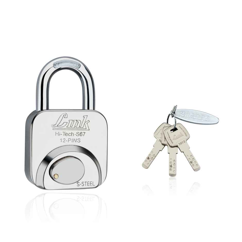 Link Stainless Steel Hi-Tech S-67mm Padlock with Hardened Shackle & 3 Brass Keys
