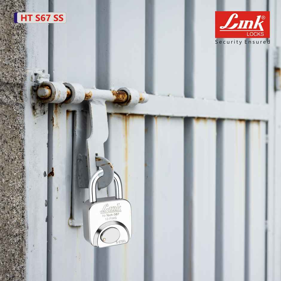 Link Stainless Steel Hi-Tech S-67mm Padlock with Hardened Shackle & 3 Brass Keys
