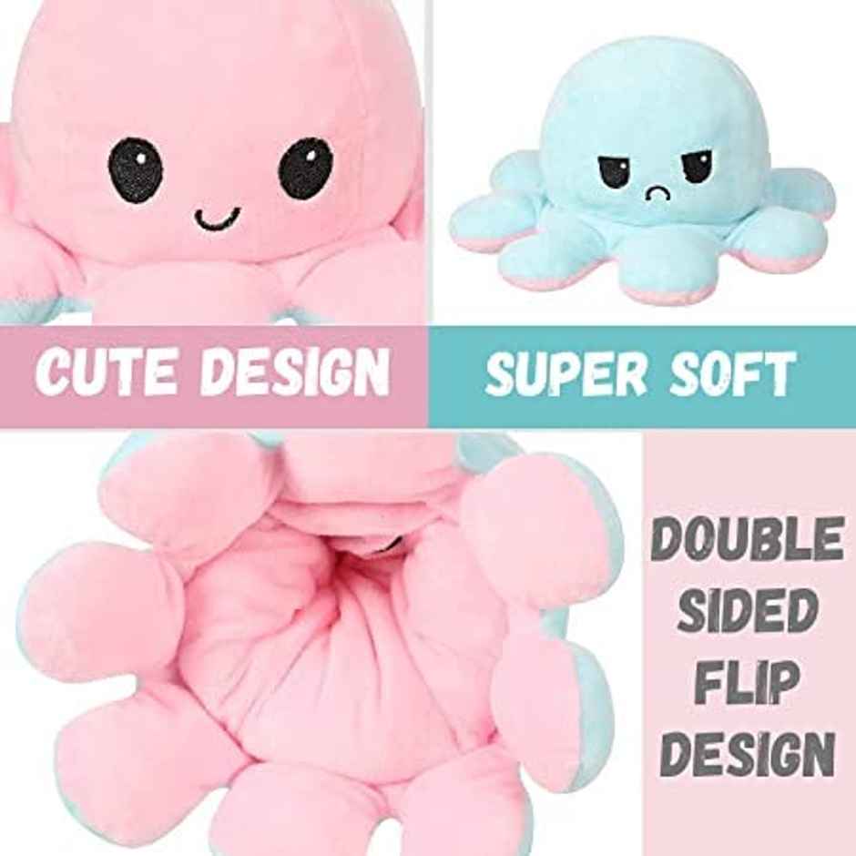 DearJoy Reversible Happy and Sad Octopus Soft Toy Blue Pink - 17cm