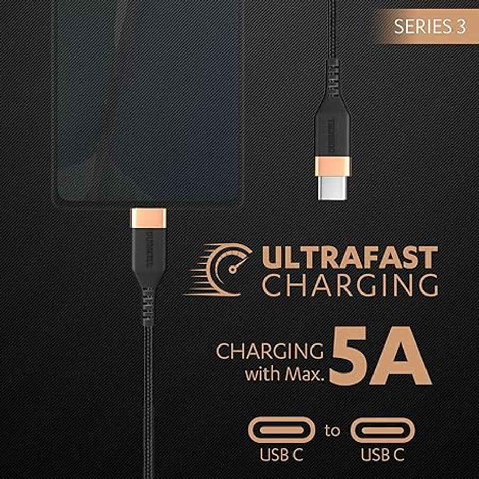 Duracell 100 W Braided Fast Type C To Type C Cable - Black