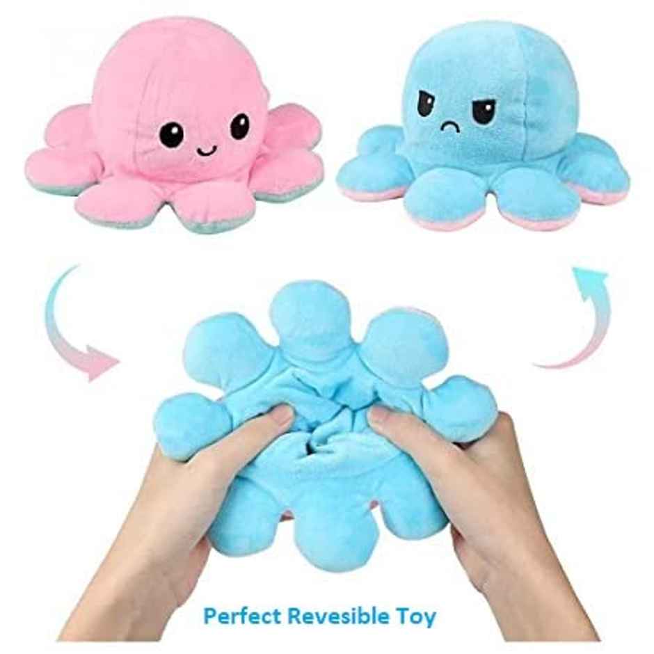 DearJoy Reversible Happy and Sad Octopus Soft Toy Blue Pink - 17cm