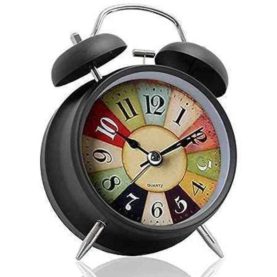 Perpetual Vintage Alarm Clock Round Silent Analog Table Clock Non-Ticking | Metal - 13 x 17.5 cm