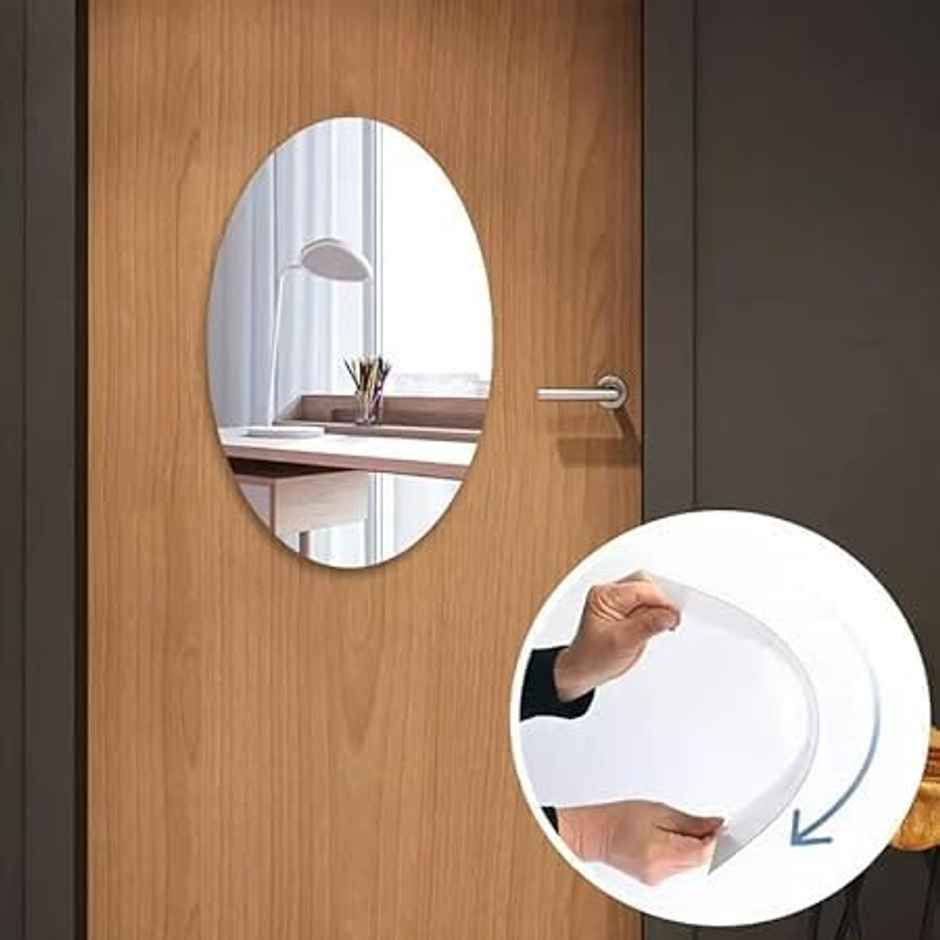 Homeharmony Oval Shape Adhesive Mirror Sticker Tiles Bedroom Basin Mirror Bathroom (Medium, 30cm)