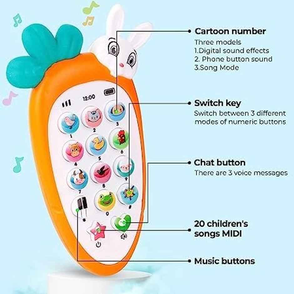 Fablue Cell Phone Musical Toy - Animal Sounds And Number Learning Toy For Kids And Toddlers Orange