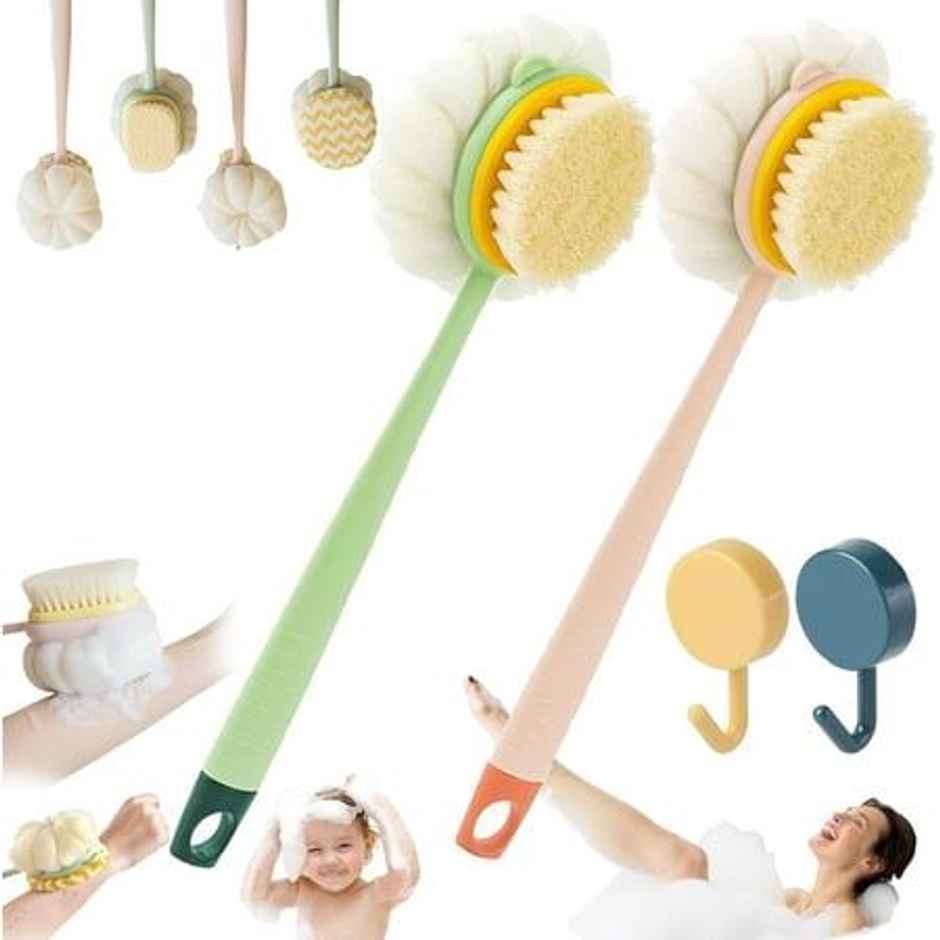 Beautiliss Bath Brush Long Handle With Soft Bristle And Loofah